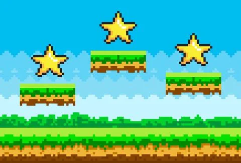 Pixel art style vector stars for retro pixel-game. Shiner golden object 스톡 일러스트