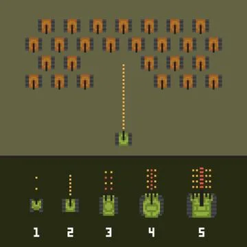 Pixel art style war and tank game upgrades vector set Illustrazione stock