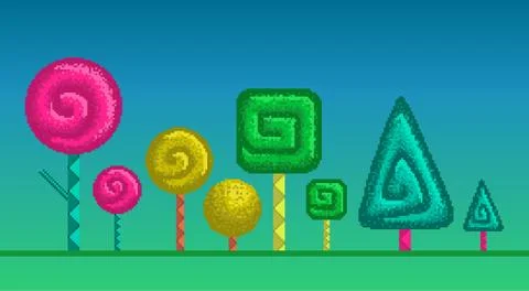 Pixel art stylized trees. Stock-Illustration