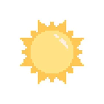 Pixel Art Sun Cute Smiling 8-Bit Sunshine Illustration for Summer, Weather or Stock Illustration