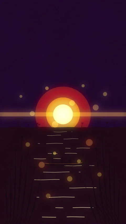 Pixel art sunset animation loop with glowing sun and water reflection Stock Footage 346739895