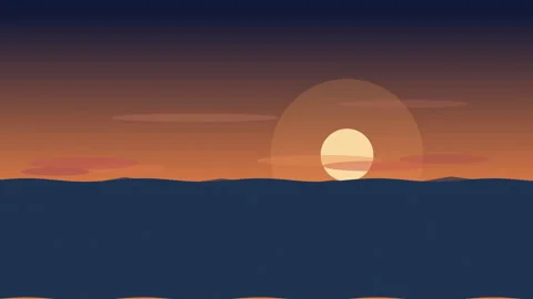 Pixel art sunset animation loop over ocean horizon with warm colors Stock Footage 347211601