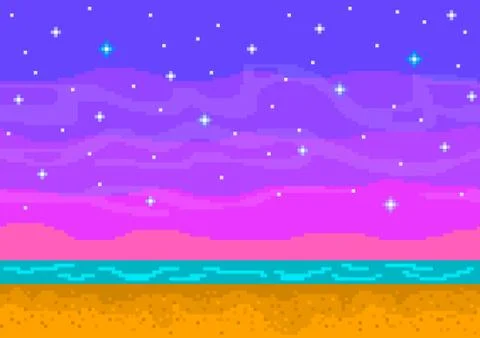 Pixel art sunset on the beach. Stock-Illustration