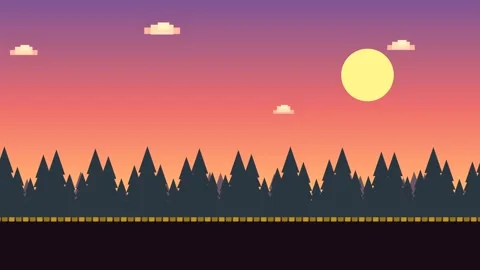 Pixel art sunset forest background loop video Stock-Footage 346926419