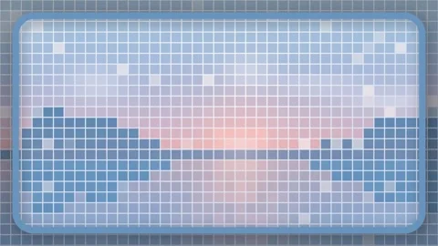 Pixel Art Sunset Landscape Animation Loop with Grid Screen Frame Stock Footage 347252517