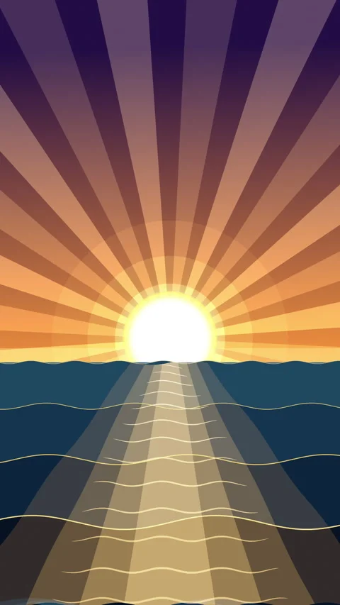 Pixel art sunset ocean loop animation with warm rays over sea waves Stock Footage 347061367