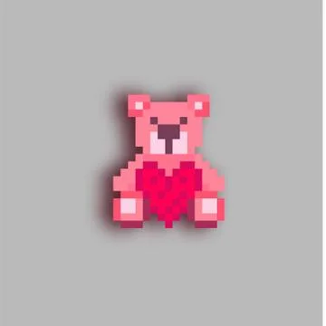Pixel art Teddy bear with a big heart. Stock Illustration