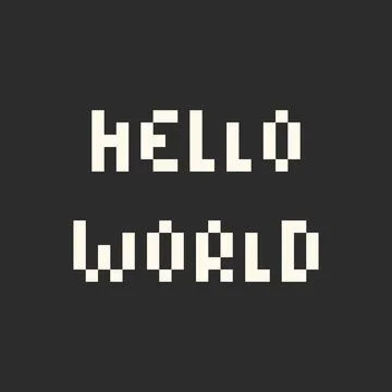 Pixel Art Text Hello World Light on Dark Background. Retro style inscription in Stock Illustration