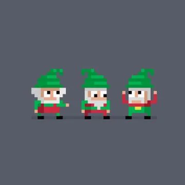 Pixel art three cute gnomes. 스톡 일러스트