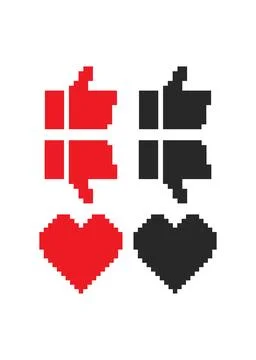 Pixel Art Thumbs Up Down and Heart Icons Stock Illustration