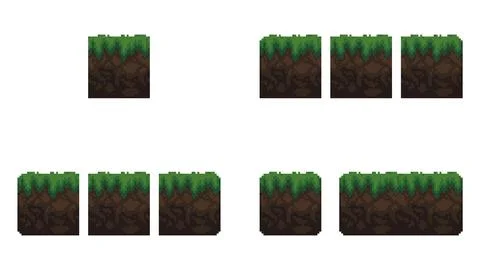 Pixel art tile set for 2d retro video-game. A set of ground tiles with grass Ilustración de archivo