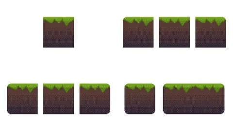 Pixel art tile set for 2d retro video-game. A set of ground tiles with grass for Ilustración de archivo
