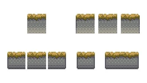 Pixel art tile set for 2d retro video-game. A set of grey ground tiles with Ilustración de archivo