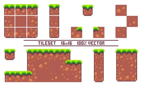 Pixel art tile set for 2d retro game. Stock Illustration