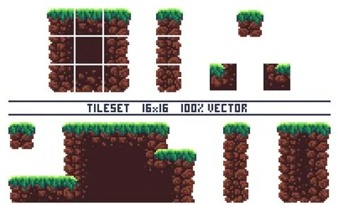 Pixel art tile set for 2d retro game. Stock Illustration