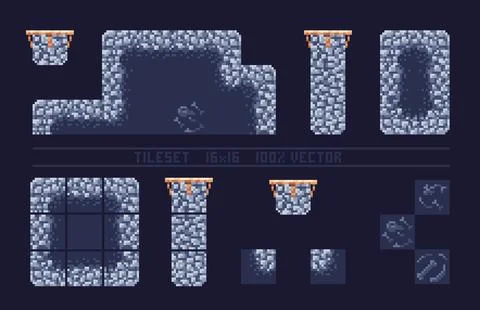Pixel art tile set for 2d retro game. Illustrazione stock