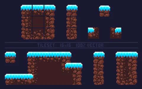 Pixel art tile set for 2d retro game. Illustrazione stock