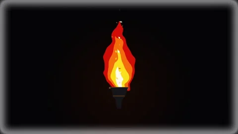 Pixel art torch loop animation featuring burning fire flames, retro video game Stock Footage 347950830