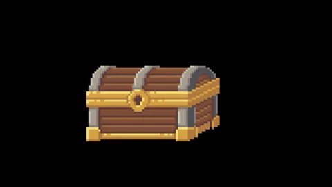 Pixel art treasure chest animation with gold Stock Footage 333124649
