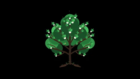 Pixel art tree animation growing leaves and branches, looping vector plant Stock Footage 347950276