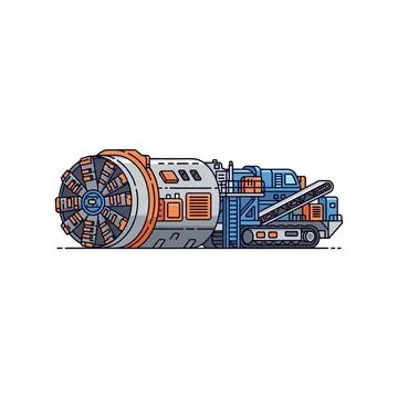 Pixel art tunnel boring machine illustration for heavy construction &amp; mining Stock Illustration