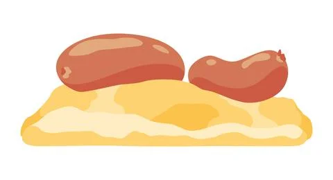 A pixel art of two sausages elegantly placed on a slice of bread Stock Illustration