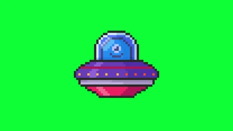 Pixel Art UFO Alien Animation on Green Screen Stock Footage 346670348