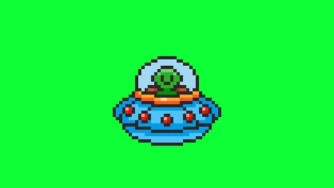Pixel Art UFO Alien Animation on Green Screen 動画素材 346670358