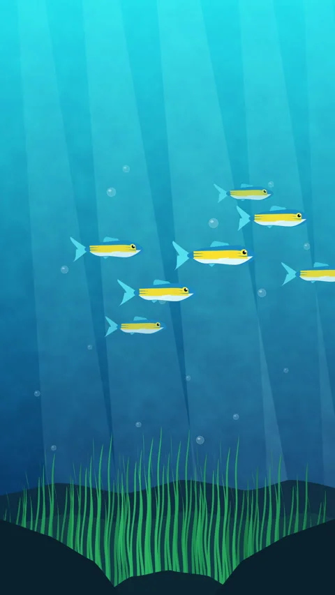 Pixel art underwater animation with school of fish, marine life, ocean loop Stock Footage 346740091