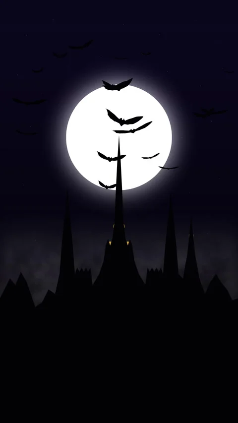 Pixel art vampire castle loop with bats flying under full moon Stock Footage 346636926