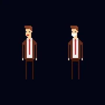 Pixel art vector character - cartoon male office worker wearing a brown suite Stock Illustration