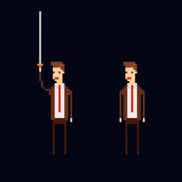 Pixel art vector character - cartoon male office worker wearing a brown suite Stock Illustration