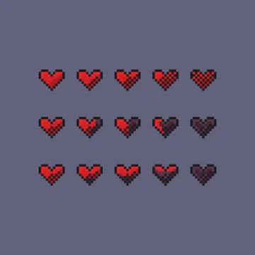 Pixel art vector game design interface set - red heart health icon 8-bit Stock Illustration