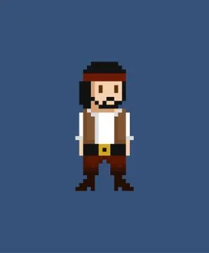 Pixel art vector illustration - 8 bit pirate crew member in white skirt and Illustrazione stock