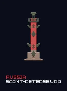 Pixel art vector illustration, flat style. Stylish colorful landmarks. Rostral Stock Illustration