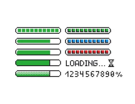 Pixel art vector illustration set - 8 bit retro style loading indicator bars Stock Illustration