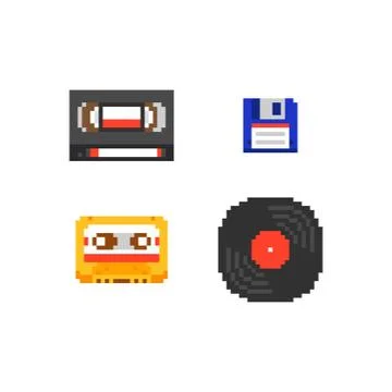 Pixel art vector illustration set - audio compact cassette, video tape cassette Stock Illustration