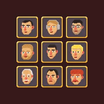 Pixel art vector illustration set of various pixelated cartoon old and young man Stock Illustration
