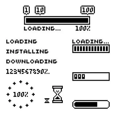 Pixel art vector illustration set - 8 bit retro style loading indicator bars Stock Illustration