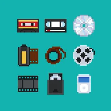Pixel art vector illustration set - audio compact cassette, video tape cassette Stock Illustration