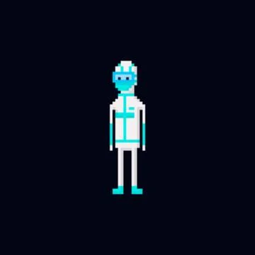 Pixel art vector illustration - white medical coronavirus protective suit and Stock Illustration