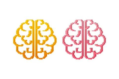 Pixel art vector pink and yellow brain on white background. Vector stock イラスト素材