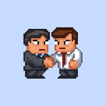 Pixel art vector retro 8 bit illustration - two cartoon male businessmen Stock Illustration