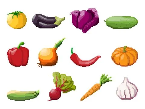 Pixel art vegetables on white Stock Illustration