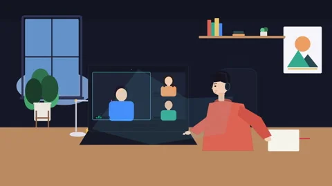 Pixel art video conference animation inside room Stock Footage 346552909