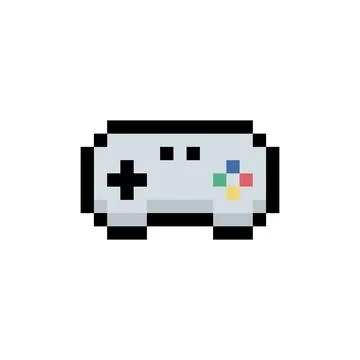 Pixel art video game controller icon isolated on white background. Stock Illustration