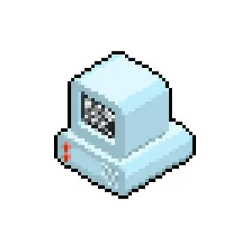 Pixel art of a vintage personal computer (PC) with a monitor. Represents re.. Stock Illustration