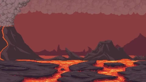 Pixel art volcano lava animation background Stock Footage 329557776