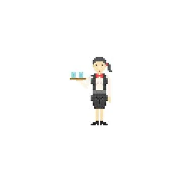 Pixel art waitress Stock Illustration