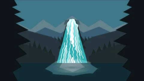 Pixel art waterfall animation loop with mountain landscape and retro video game Stock Footage 346740056
